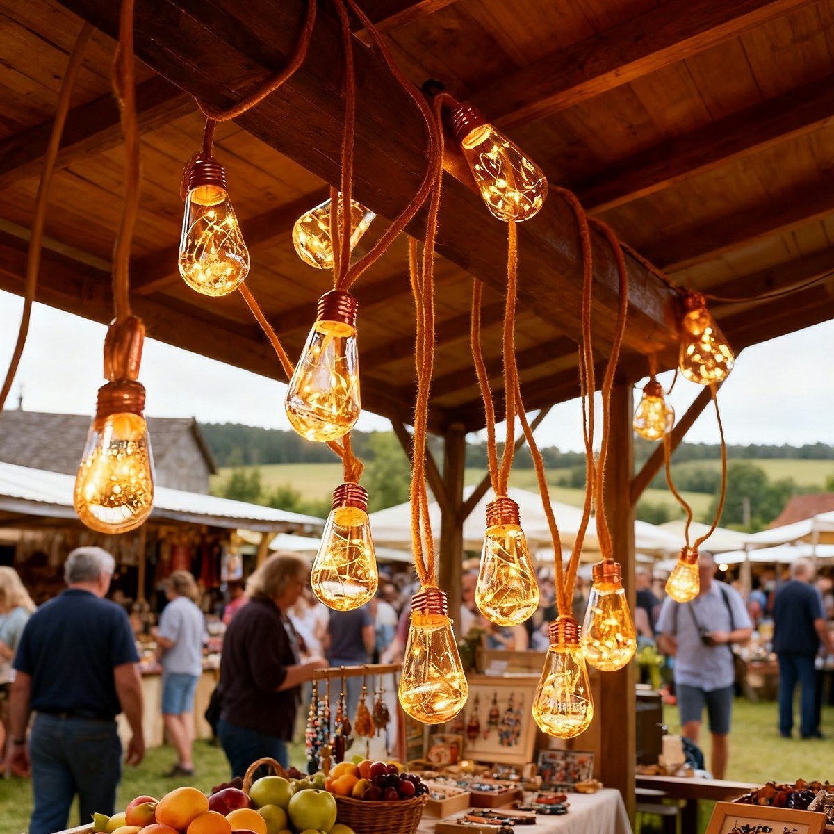 Riftwell Solar String Lights – Hemp Rope LED Filament Bulb Decorative Lighting Outdoor Patio Garden Warm White