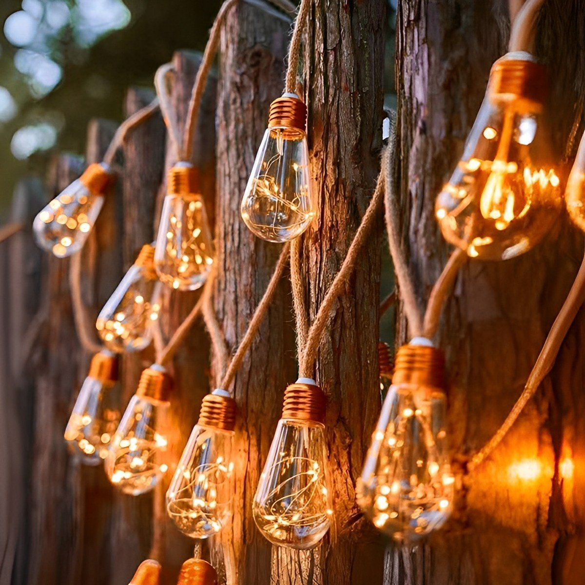 Riftwell Solar String Lights – Hemp Rope LED Filament Bulb Decorative Lighting Outdoor Patio Garden Warm White