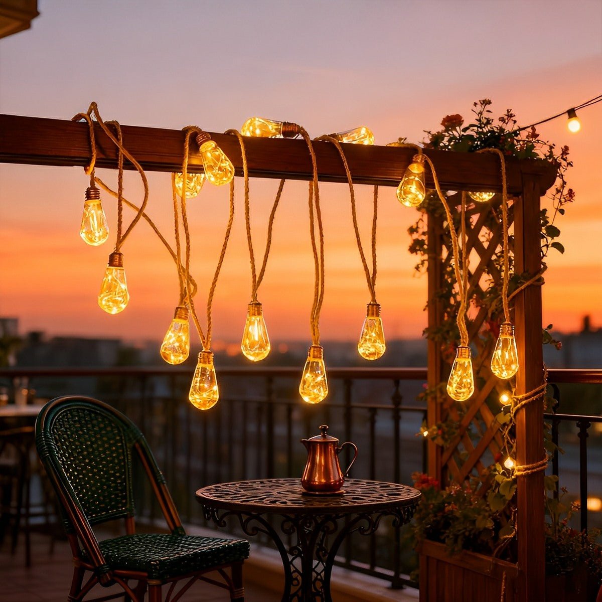 Riftwell Solar String Lights – Hemp Rope LED Filament Bulb Decorative Lighting Outdoor Patio Garden Warm White