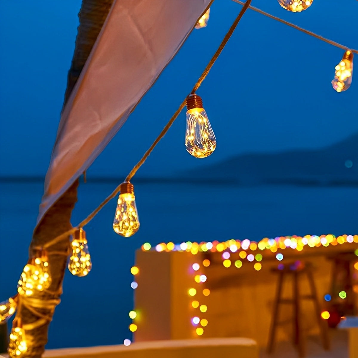 Riftwell Solar String Lights – Hemp Rope LED Filament Bulb Decorative Lighting Outdoor Patio Garden Warm White