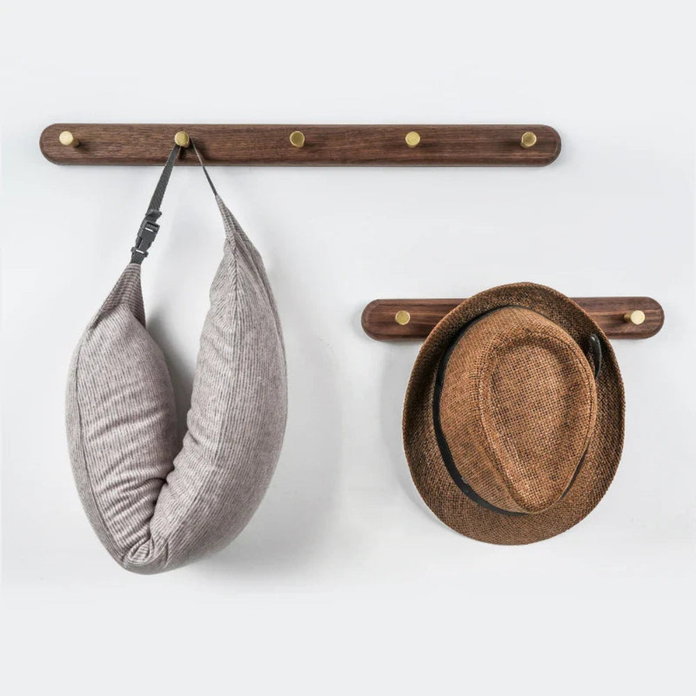 Rovanch Wall Hook Rack – Natural Wood Brass Coat Hooks Entryway Bedroom Bathroom Towel Organizer