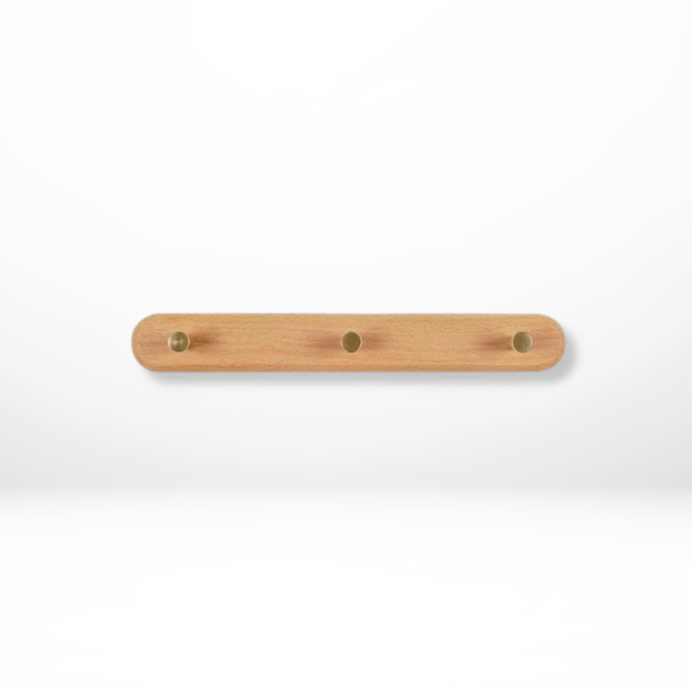 Rovanch Wall Hook Rack – Natural Wood Brass Coat Hooks Entryway Bedroom Bathroom Towel Organizer