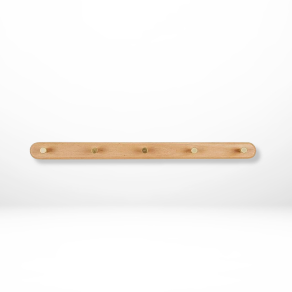 Rovanch Wall Hook Rack – Natural Wood Brass Coat Hooks Entryway Bedroom Bathroom Towel Organizer