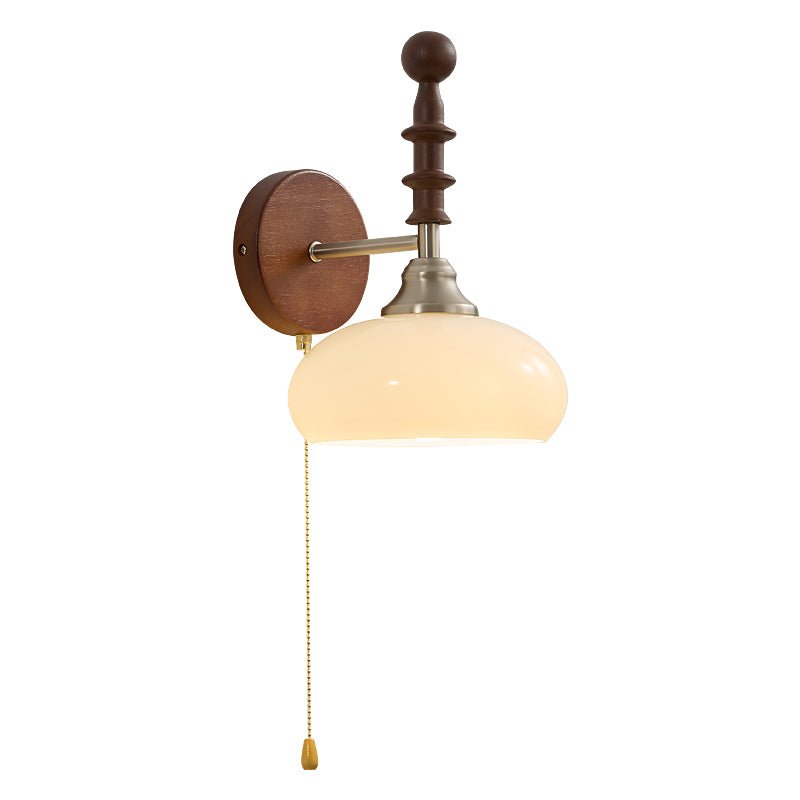 Brixton Heritage Wall Lamp – Vintage Wood Brass Pull Chain Bedside Wall Sconce