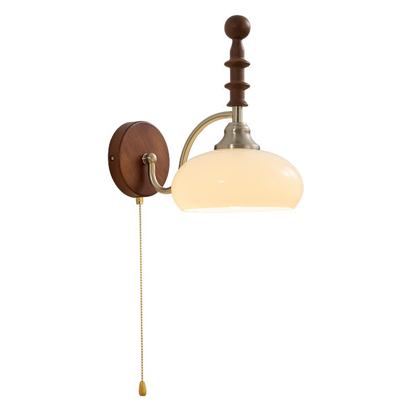 Brixton Heritage Wall Lamp – Vintage Wood Brass Pull Chain Bedside Wall Sconce
