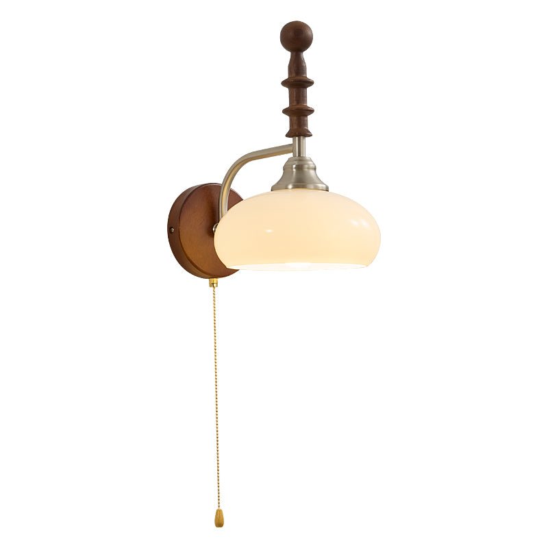 Brixton Heritage Wall Lamp – Vintage Wood Brass Pull Chain Bedside Wall Sconce