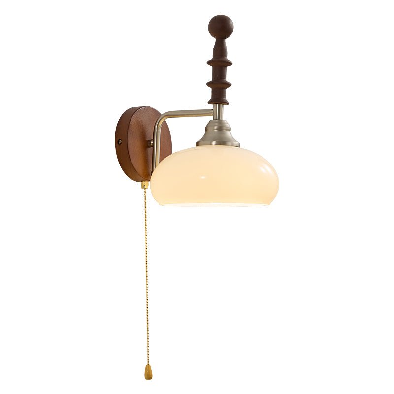 Brixton Heritage Wall Lamp – Vintage Wood Brass Pull Chain Bedside Wall Sconce