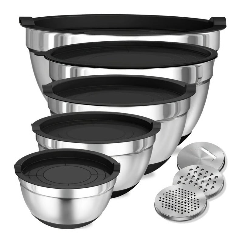Stratton Nesting Mixing Bowl Set – Stainless Steel Airtight Lids Non Slip Base Kitchen Storage
