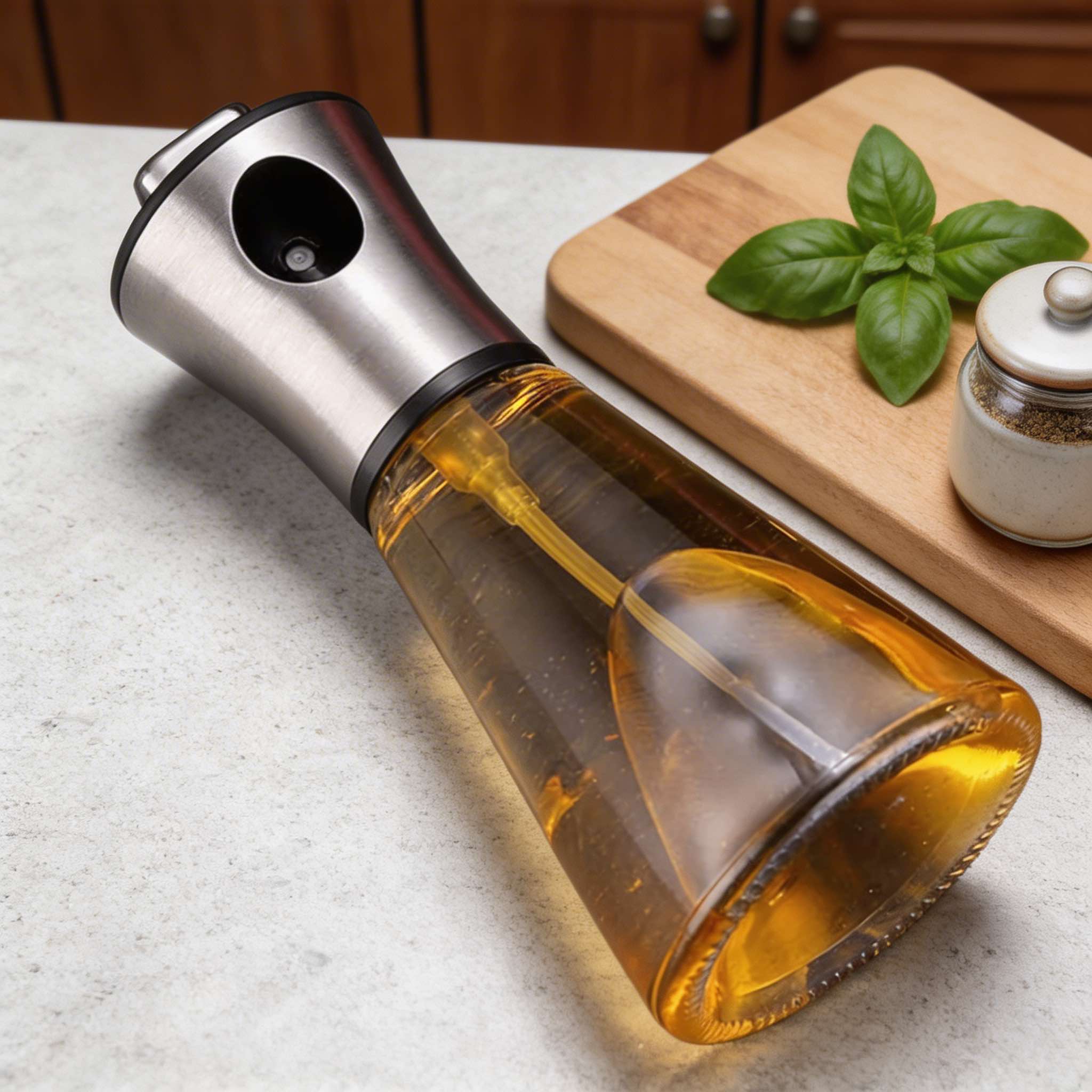 Veriso Oil Dispenser Bottle – Glass Stainless Steel Kitchen Spray Mister Olive Cooking