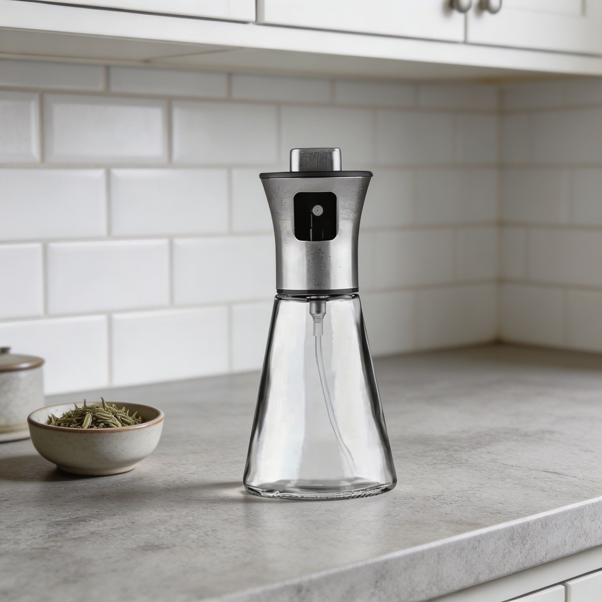 Veriso Oil Dispenser Bottle – Glass Stainless Steel Kitchen Spray Mister Olive Cooking