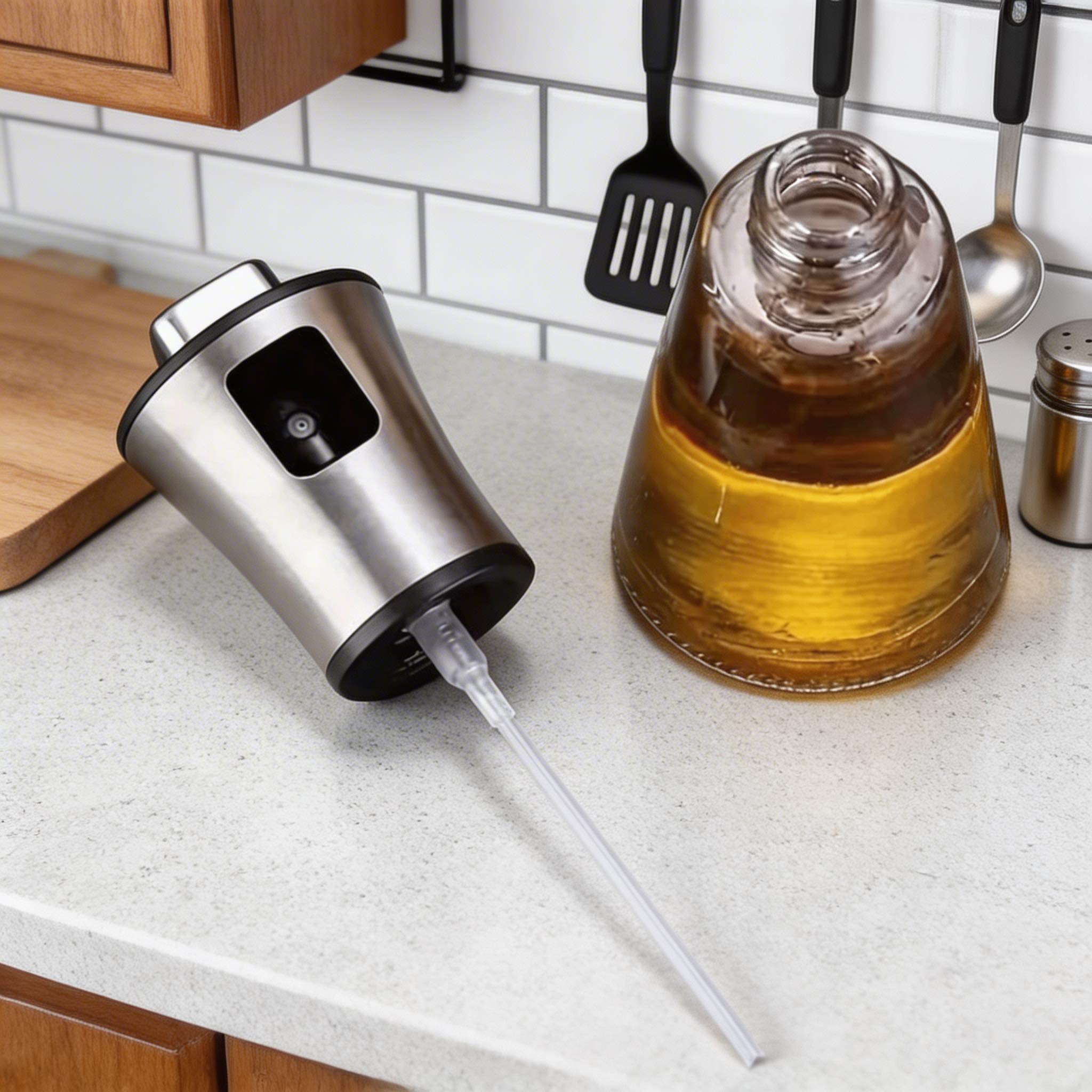 Veriso Oil Dispenser Bottle – Glass Stainless Steel Kitchen Spray Mister Olive Cooking