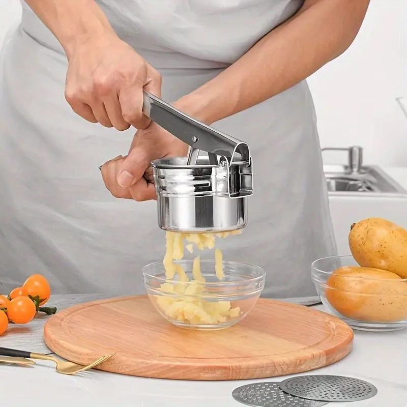 Pressaro Manual Potato Ricer – Stainless Steel Kitchen Masher 3 Interchangeable Discs Food Press