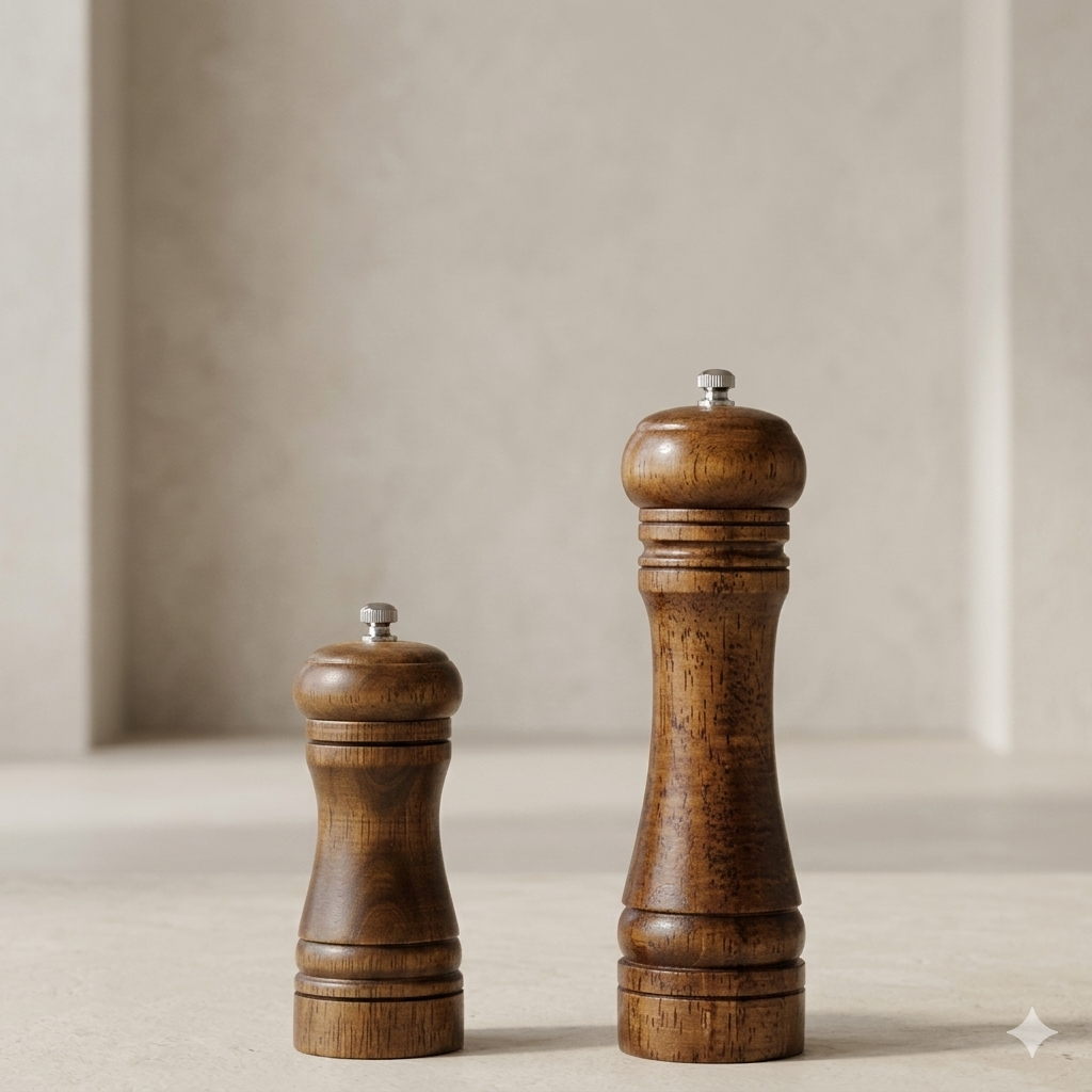 Tornley Salt Pepper Mill Set – Wooden Stainless Steel Adjustable Grinder Kitchen Dining Decor
