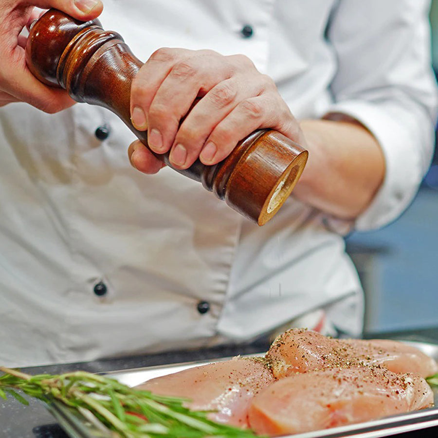 Tornley Salt Pepper Mill Set – Wooden Stainless Steel Adjustable Grinder Kitchen Dining Decor