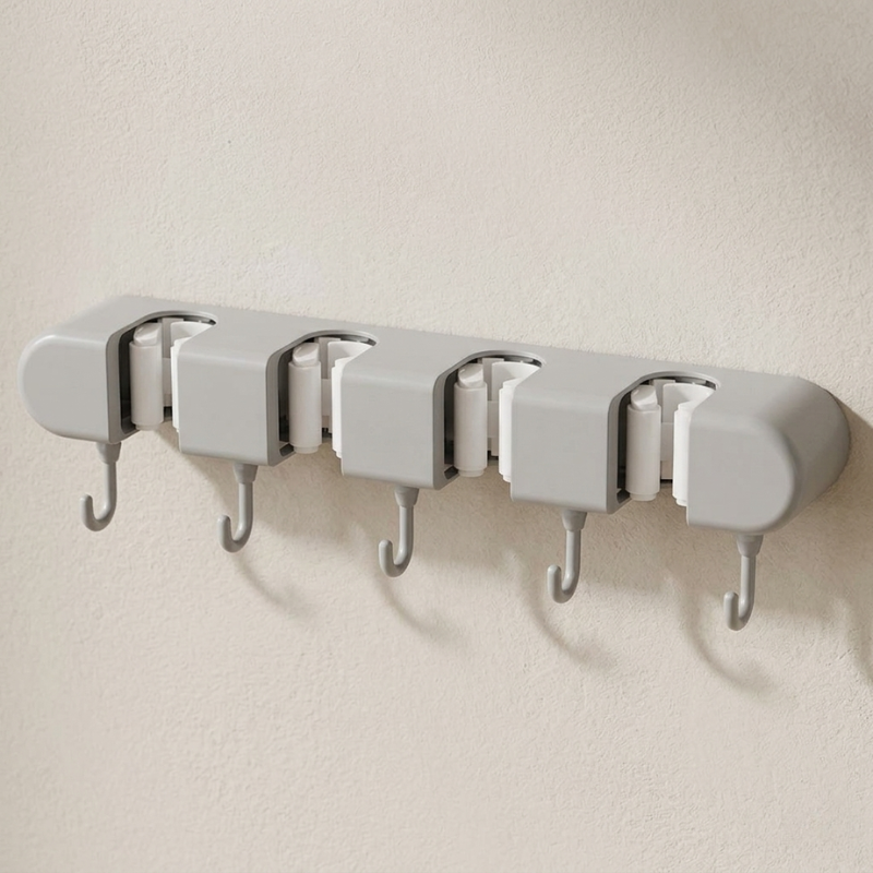 Gliden Wall Mount Hook Rack – Adhesive Storage Organizer 4 Hooks Bathroom Kitchen Entryway White