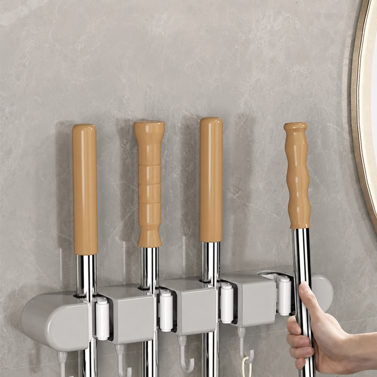 Gliden Wall Mount Hook Rack – Adhesive Storage Organizer 4 Hooks Bathroom Kitchen Entryway White