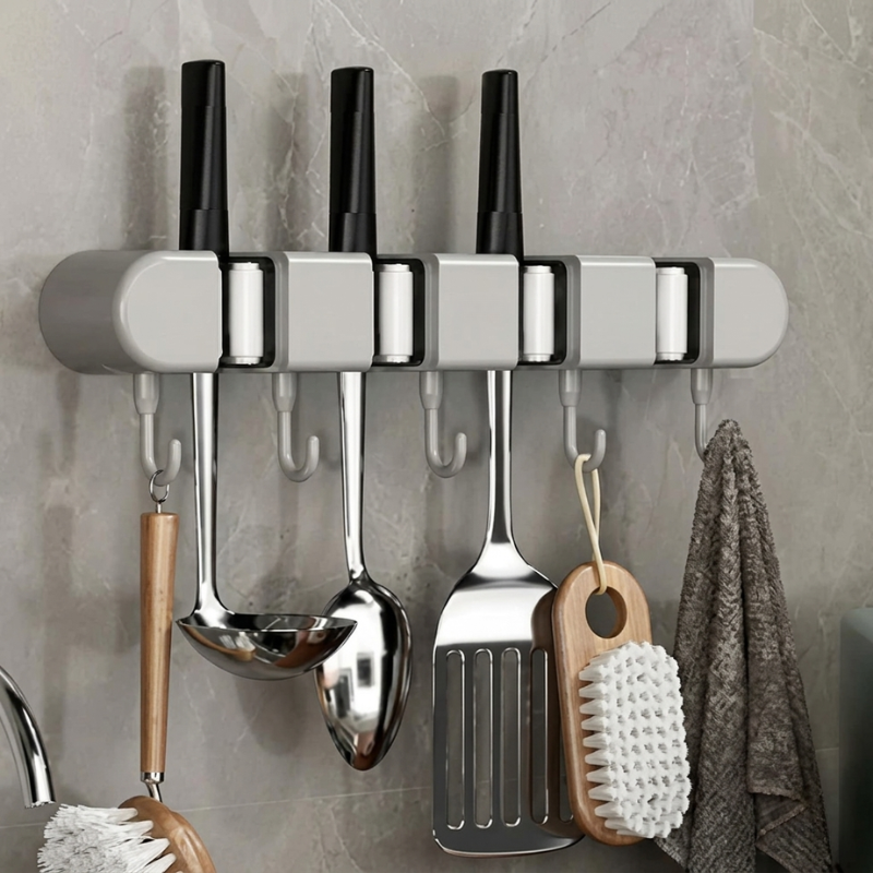 Gliden Wall Mount Hook Rack – Adhesive Storage Organizer 4 Hooks Bathroom Kitchen Entryway White