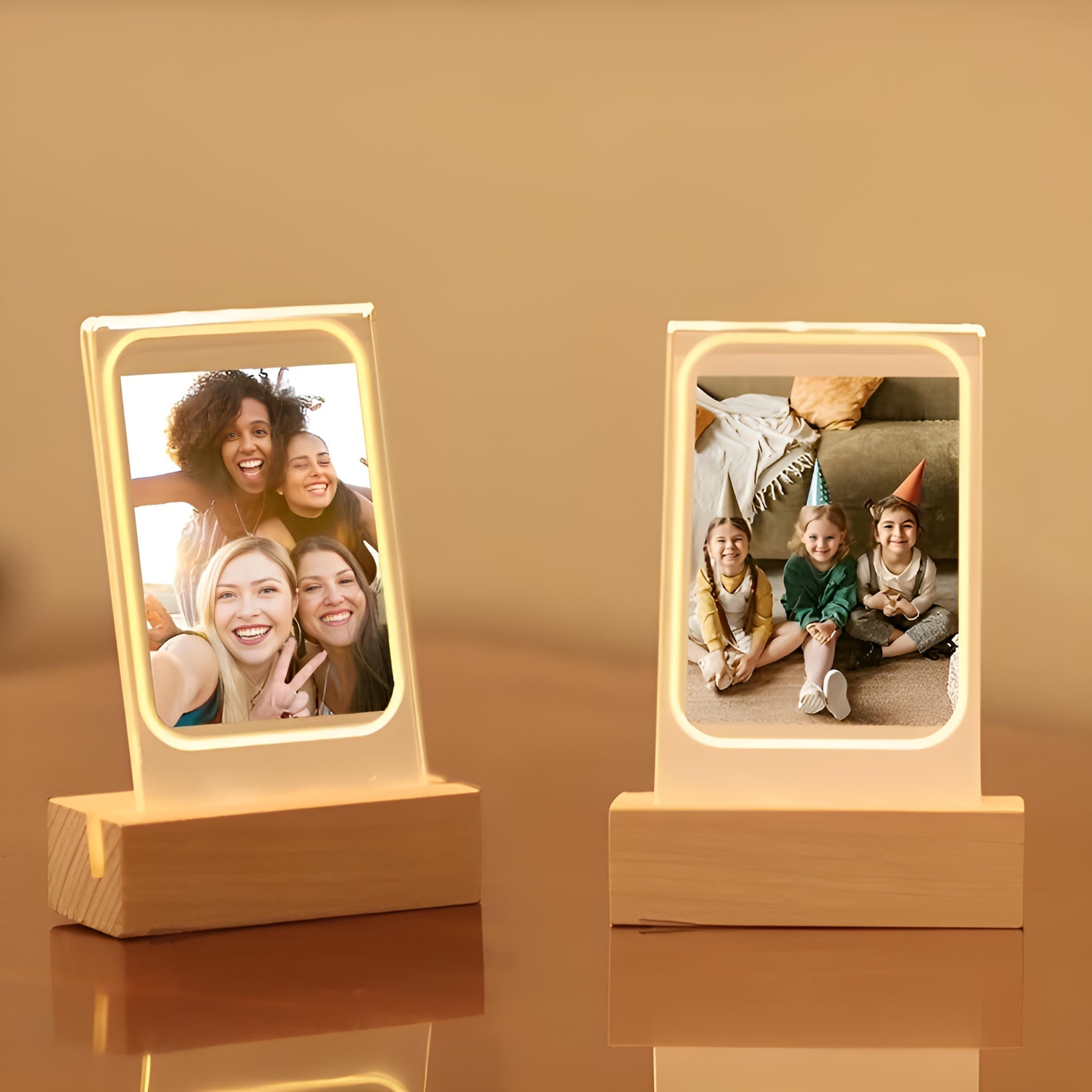 Memora LED Picture Frame – Lighted Photo Display Wood Base Decorative Lighting Bedroom Living Room Table