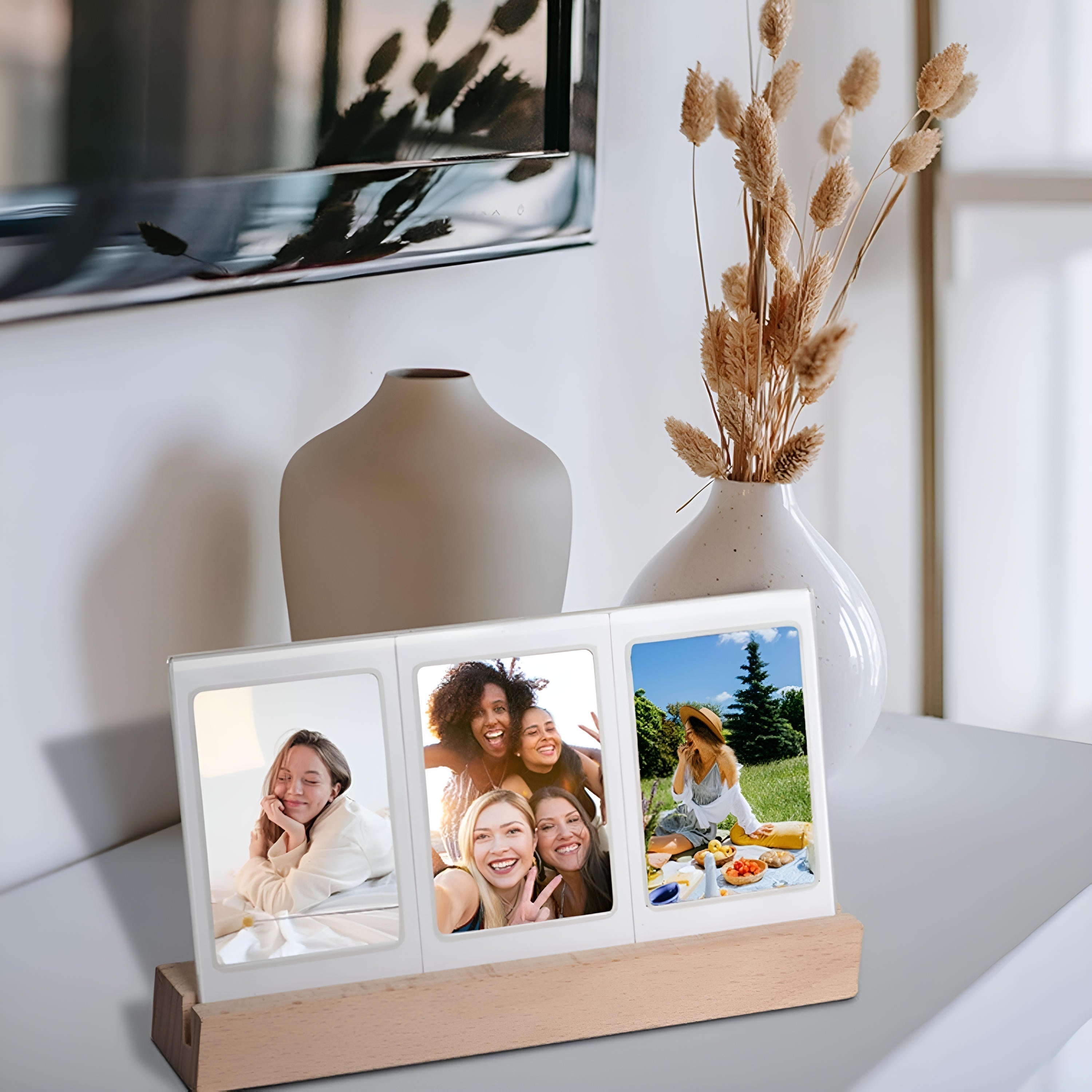 Memora LED Picture Frame – Lighted Photo Display Wood Base Decorative Lighting Bedroom Living Room Table