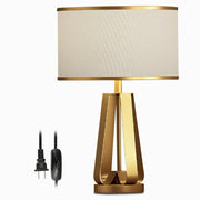 Brushed Gold Metal Table Lamp – Modern Fabric Shade Bedroom Light