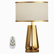 Brushed Gold Metal Table Lamp – Modern Fabric Shade Bedroom Light