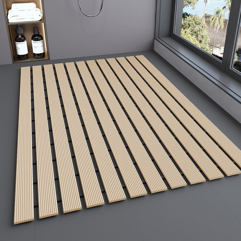 Slatton Deck Bath Mat – TPE Waterproof Shower Floor Mat Drainage Grooves Cut-to-Fit Bathroom