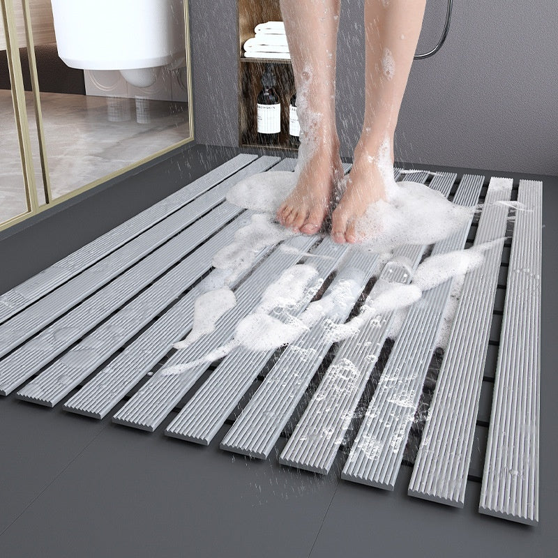 Slatton Deck Bath Mat – TPE Waterproof Shower Floor Mat Drainage Grooves Cut-to-Fit Bathroom