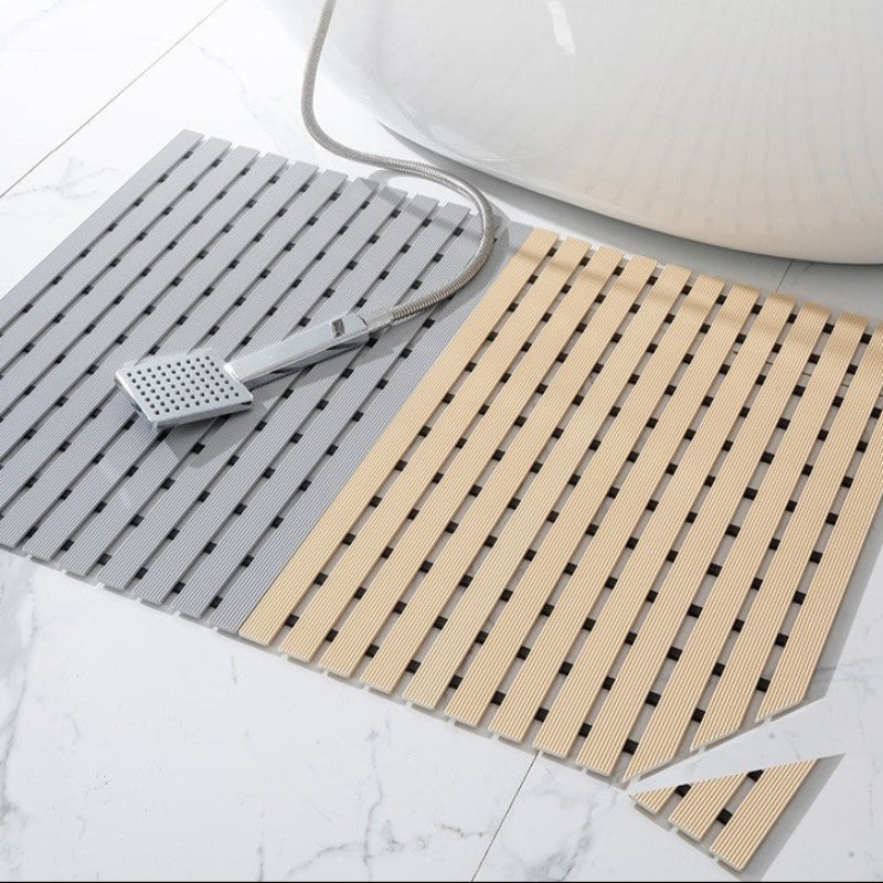 Slatton Deck Bath Mat – TPE Waterproof Shower Floor Mat Drainage Grooves Cut-to-Fit Bathroom