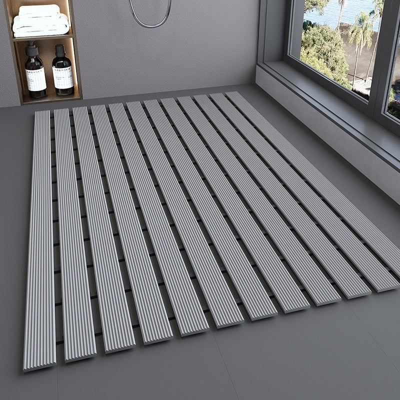 Slatton Deck Bath Mat – TPE Waterproof Shower Floor Mat Drainage Grooves Cut-to-Fit Bathroom