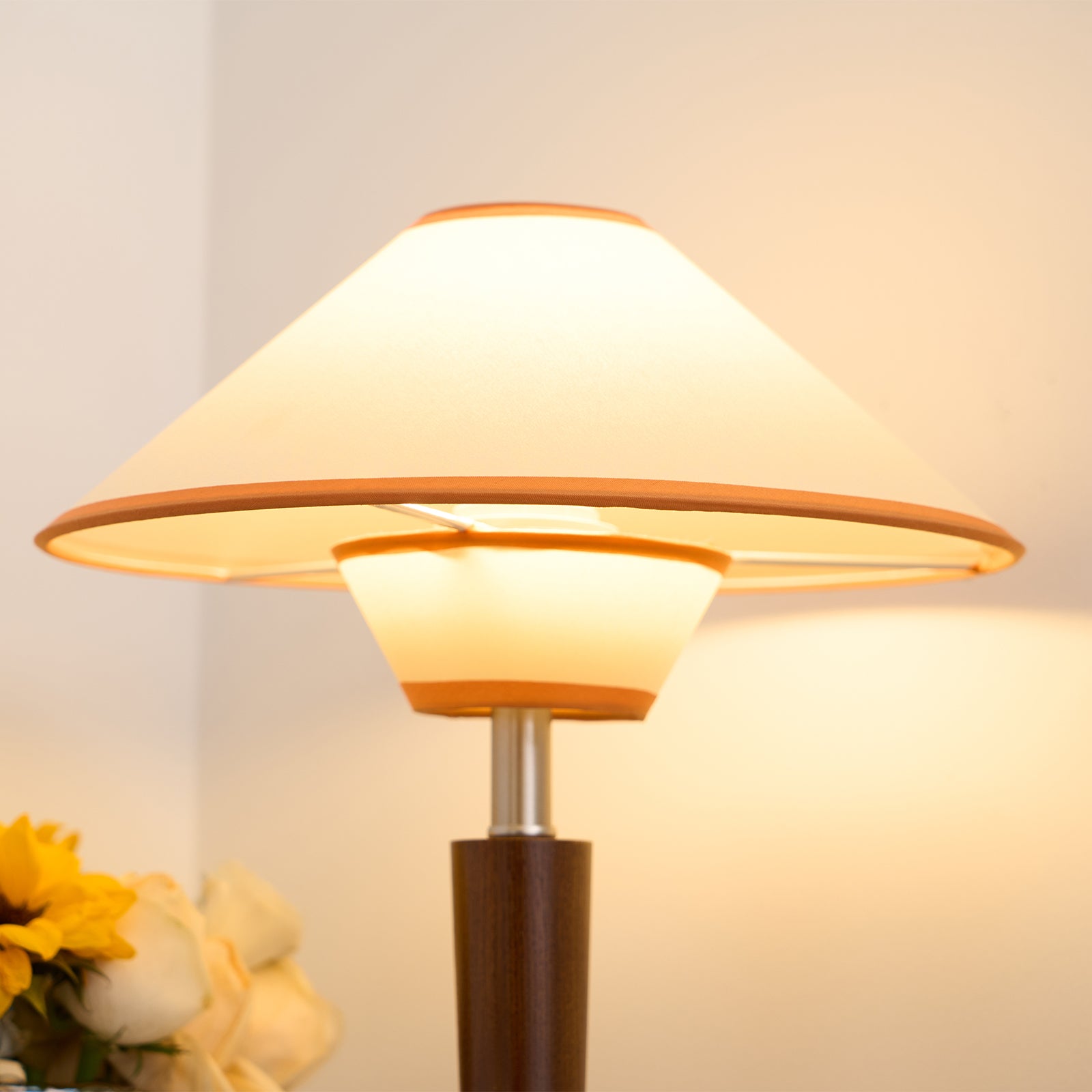 Talwood Dome Table Lamp – Oak Linen Shade Table Lighting Fixture
