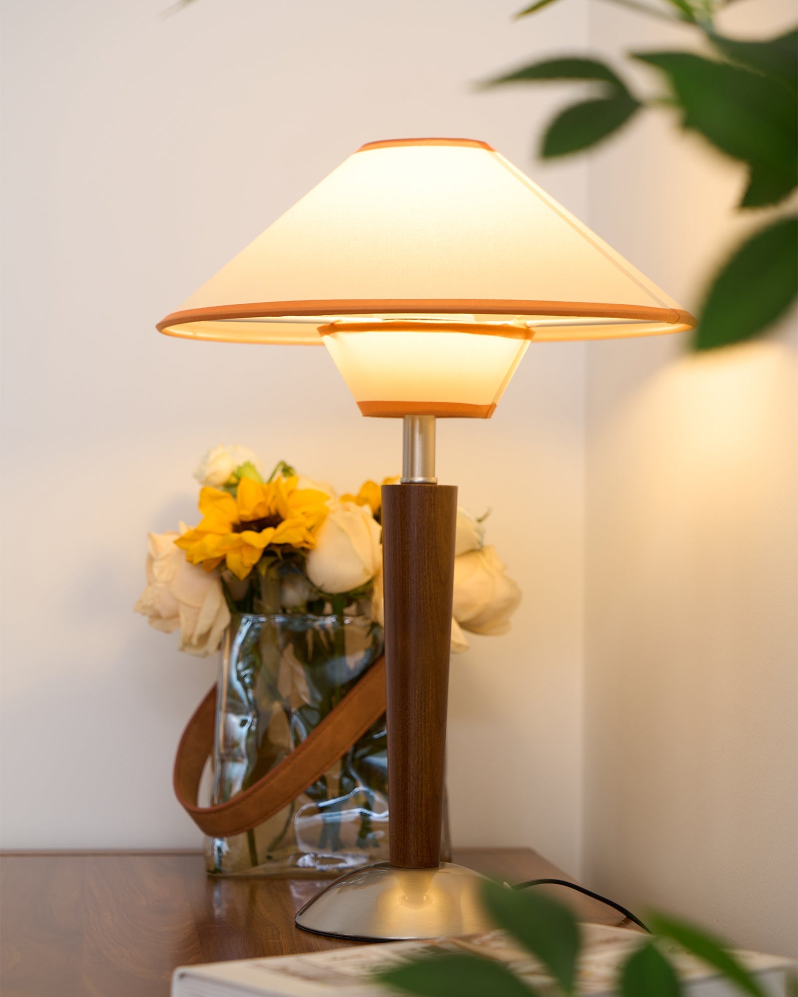Talwood Dome Table Lamp – Oak Linen Shade Table Lighting Fixture