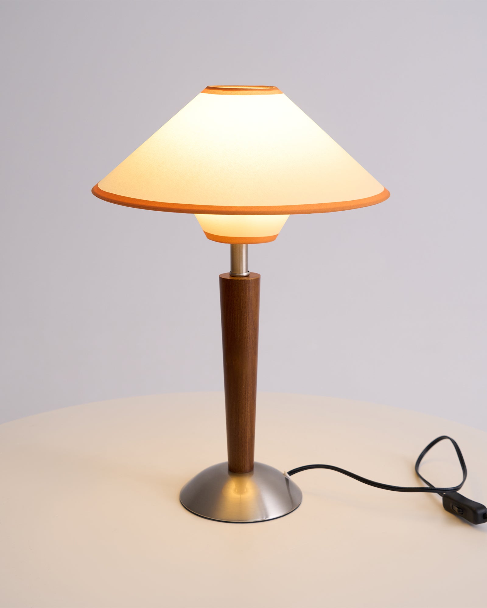 Talwood Dome Table Lamp – Oak Linen Shade Table Lighting Fixture