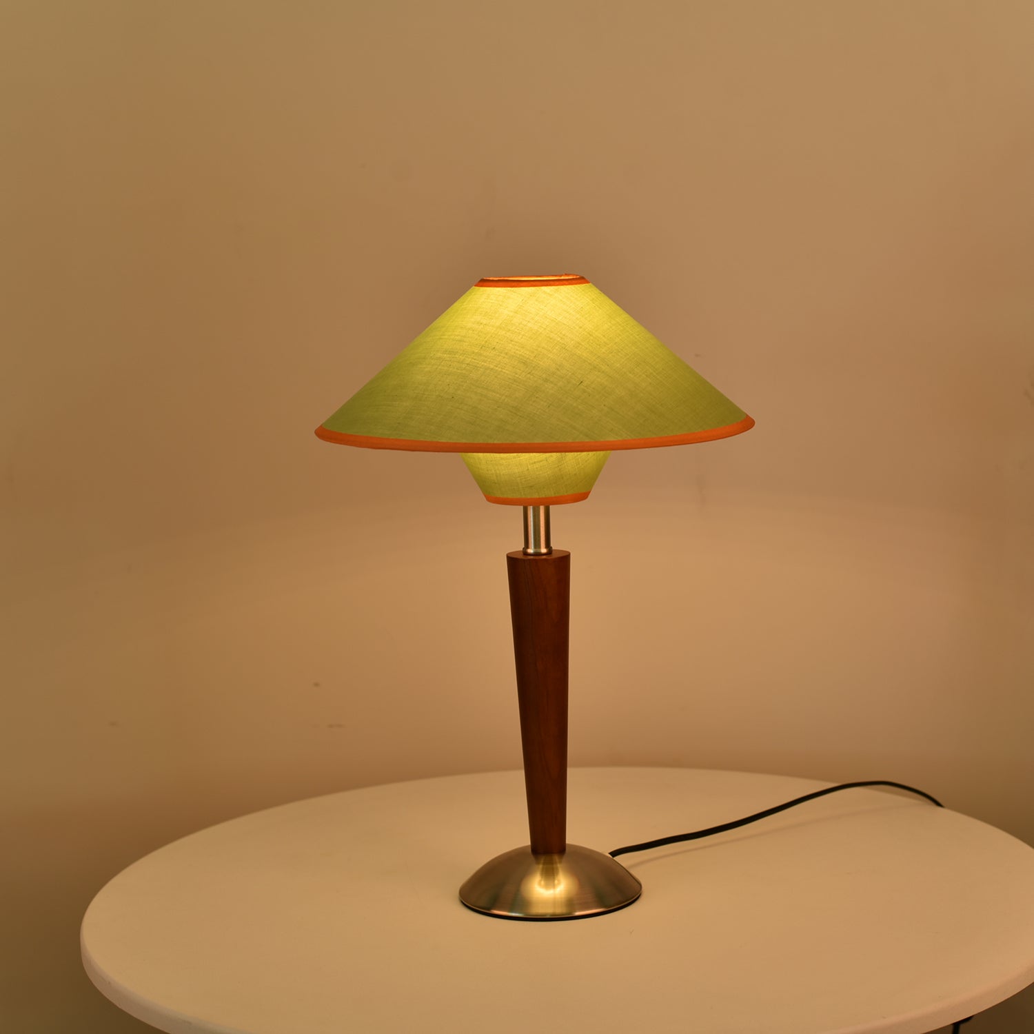 Talwood Dome Table Lamp – Oak Linen Shade Table Lighting Fixture