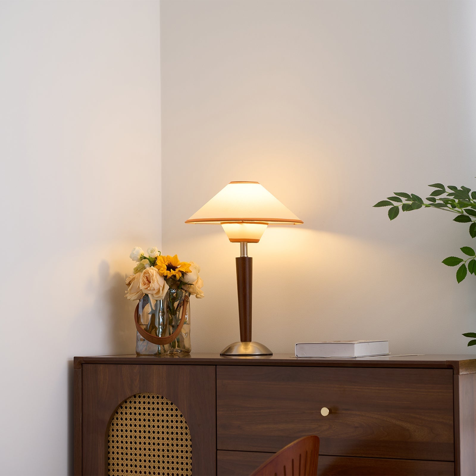 Talwood Dome Table Lamp – Oak Linen Shade Table Lighting Fixture
