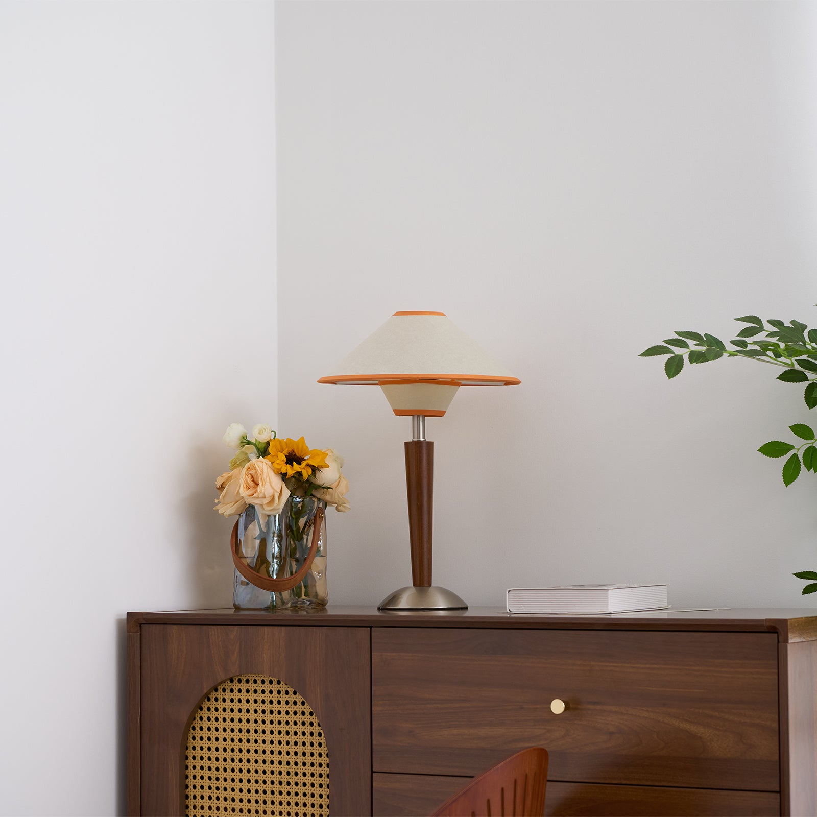 Talwood Dome Table Lamp – Oak Linen Shade Table Lighting Fixture