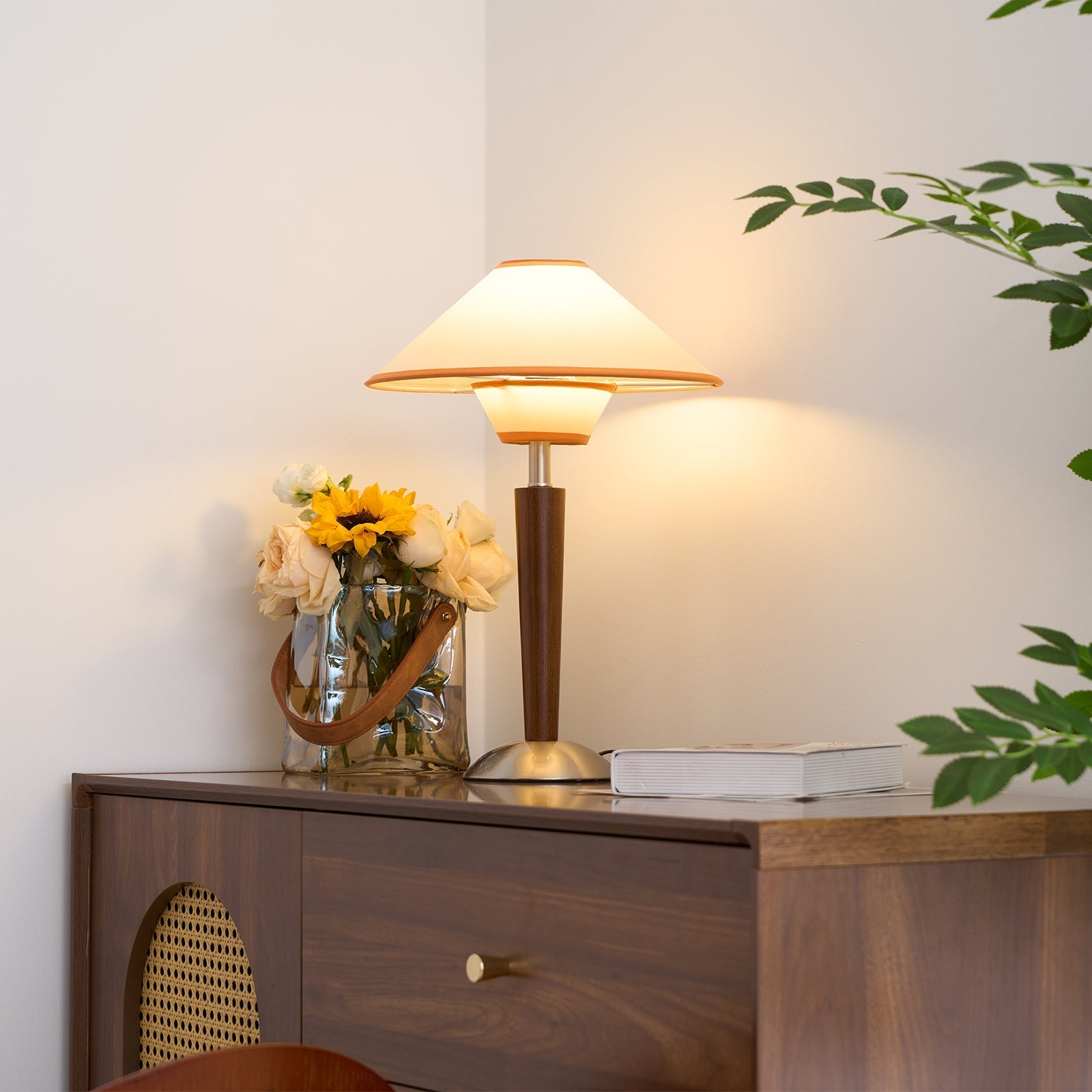 Talwood Dome Table Lamp – Oak Linen Shade Table Lighting Fixture