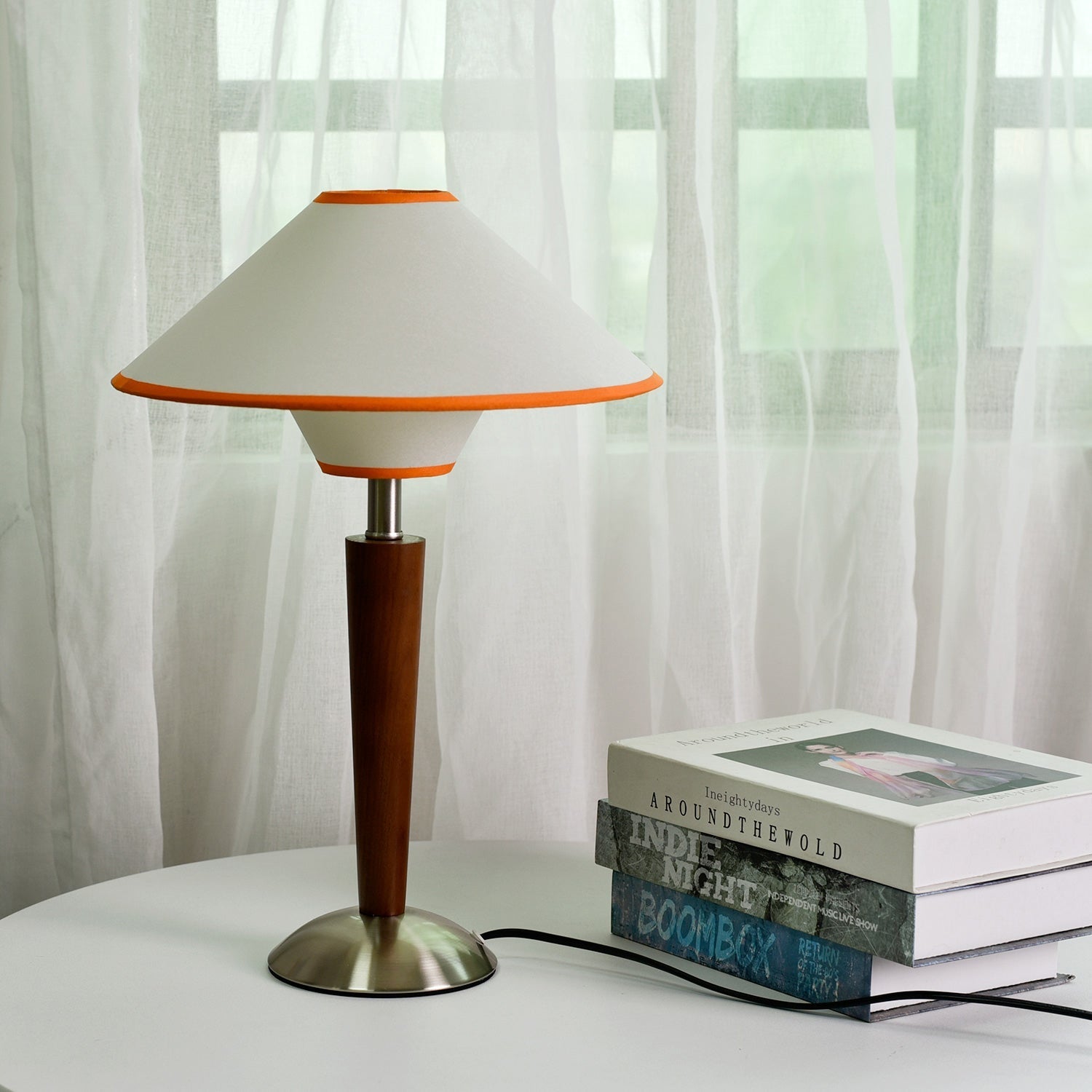 Talwood Dome Table Lamp – Oak Linen Shade Table Lighting Fixture