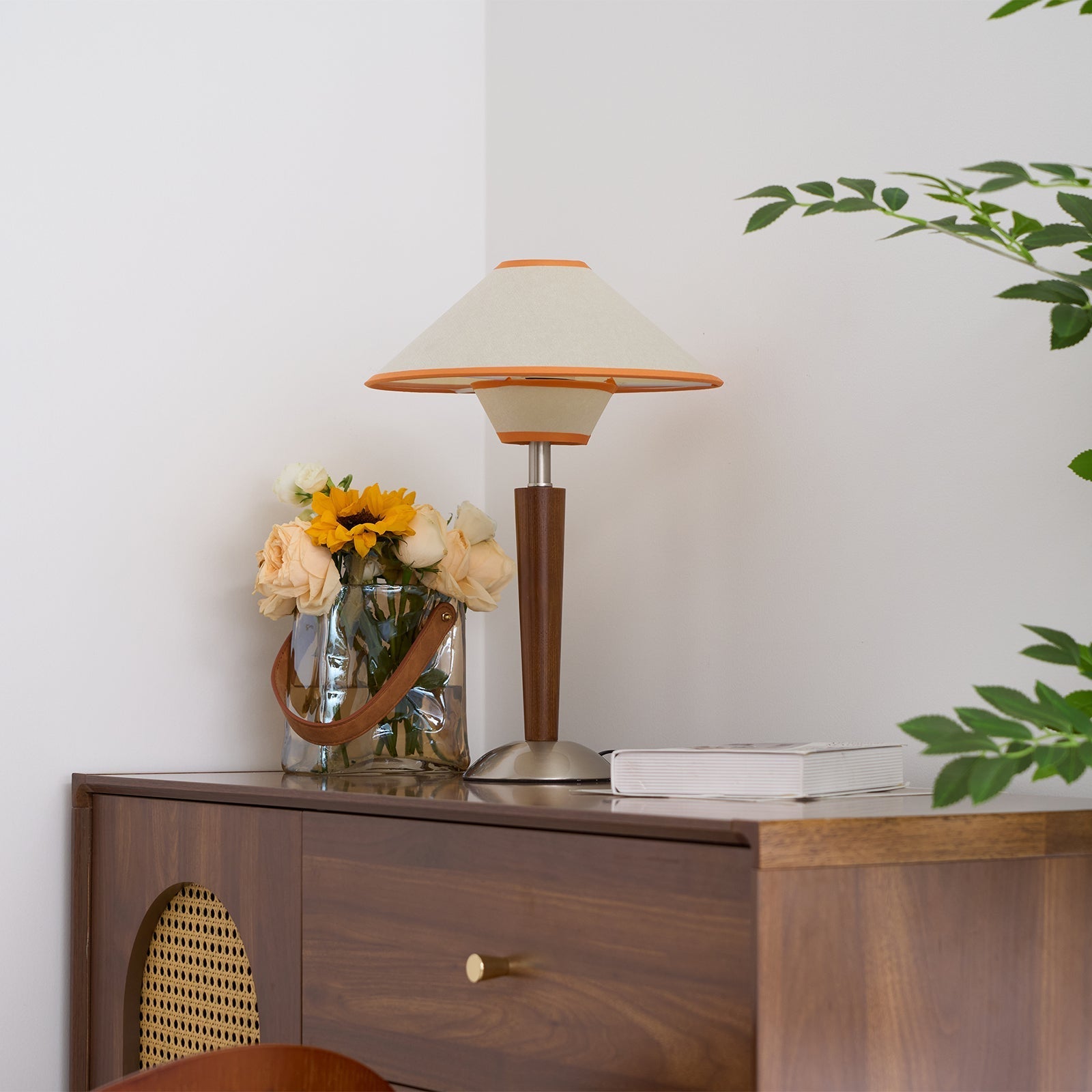 Talwood Dome Table Lamp – Oak Linen Shade Table Lighting Fixture
