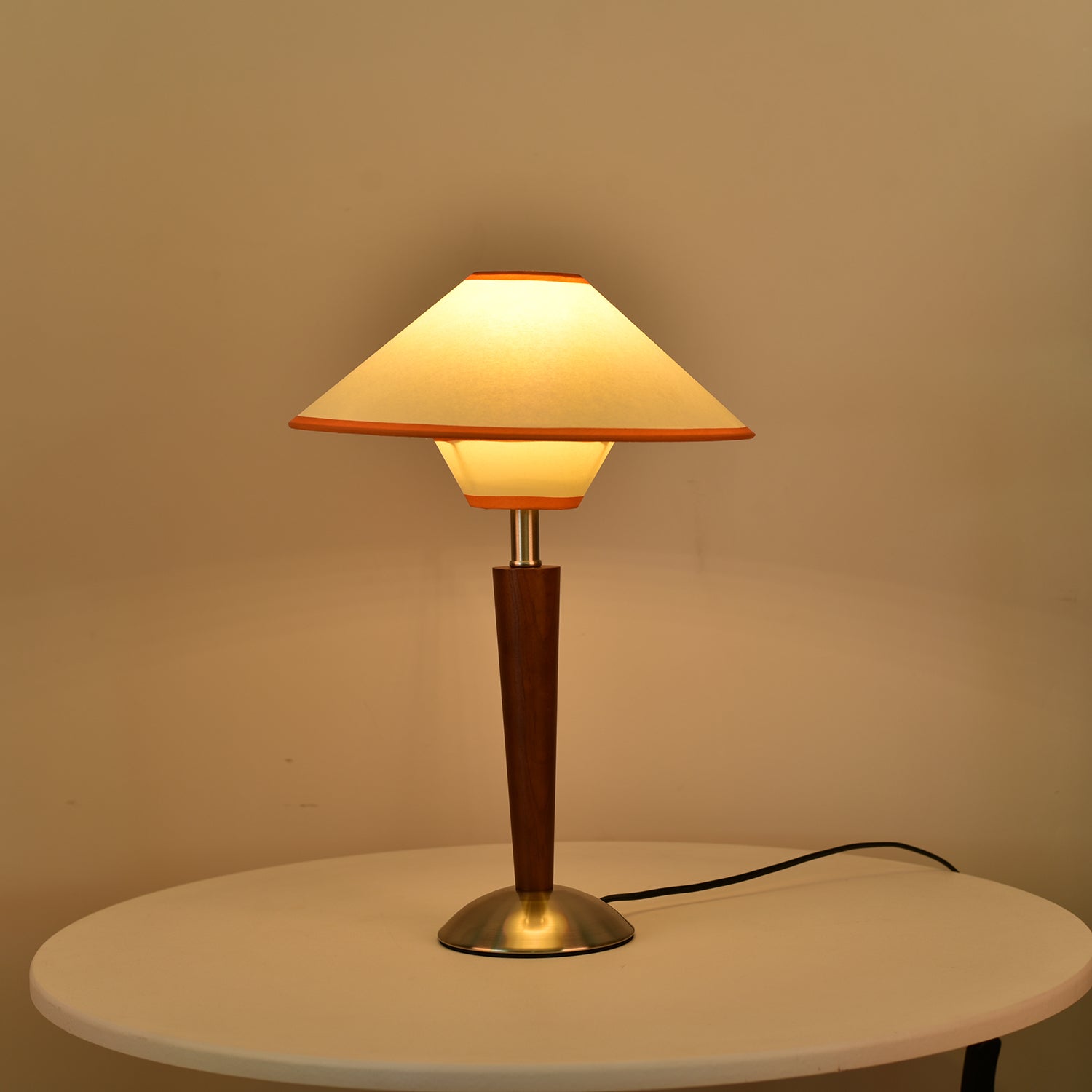 Talwood Dome Table Lamp – Oak Linen Shade Table Lighting Fixture