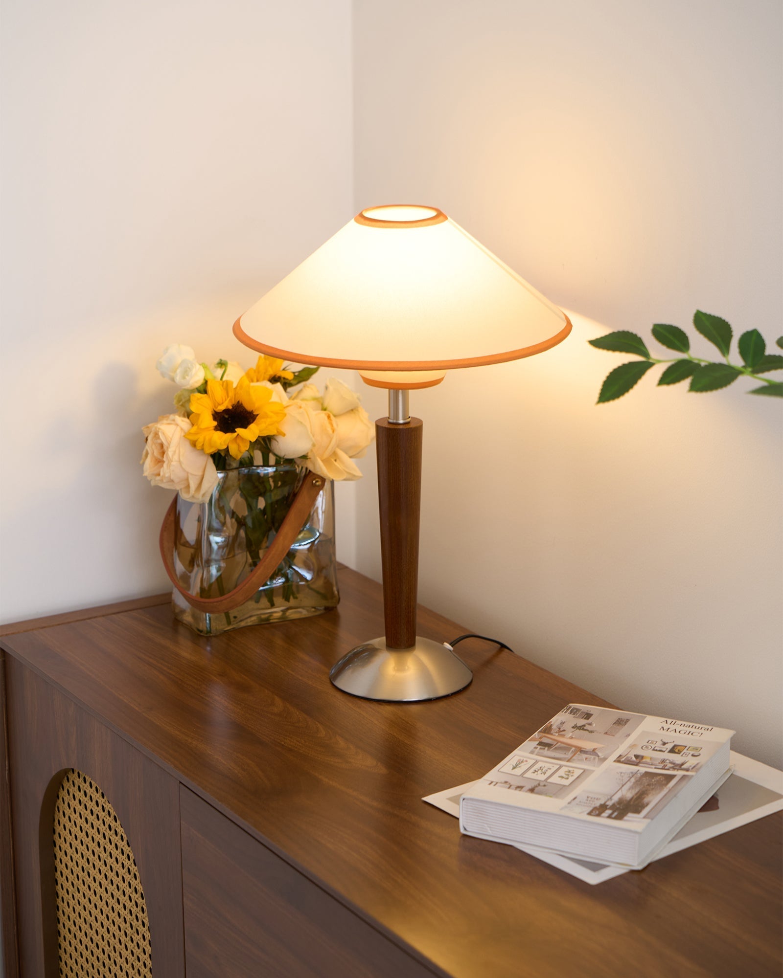 Talwood Dome Table Lamp – Oak Linen Shade Table Lighting Fixture