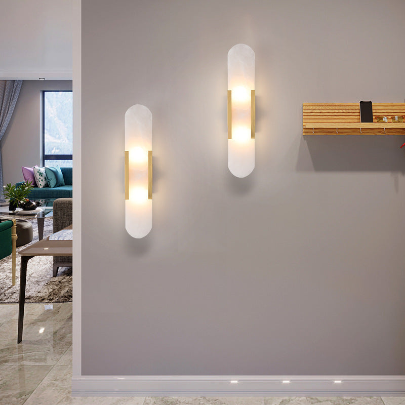 Modern Marble Wall Sconce – Luxury Gold Brass Cylindrical Fixture