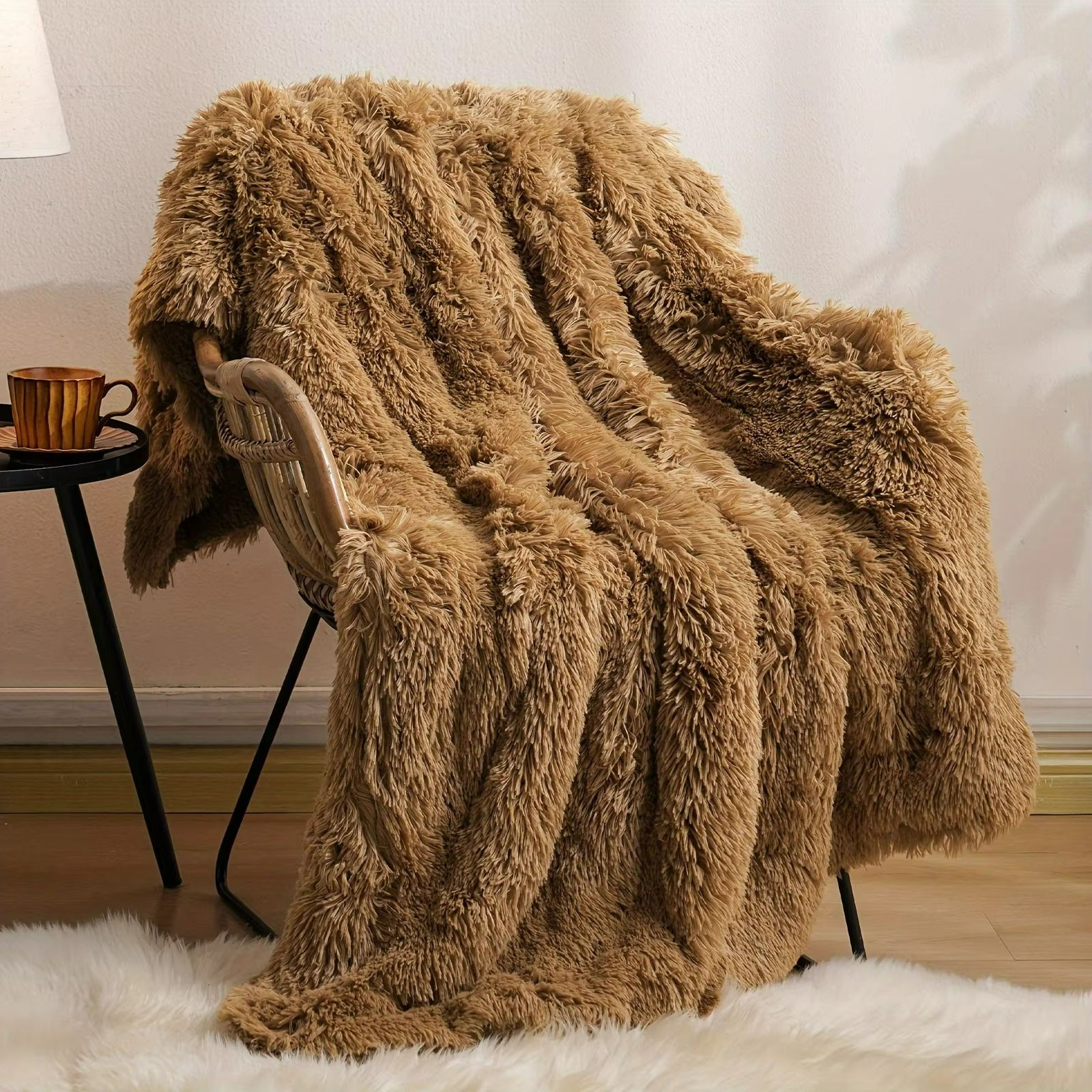 Noctis Shag Throw Blanket – Black Faux Fur Reversible Sherpa Cozy Soft Luxury Bed Couch Sofa Decor