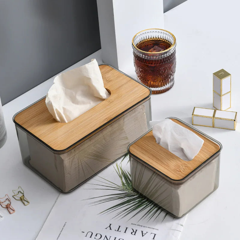 Bambrix Tissue Box Holder – Modern Bamboo Lid Storage Organizer Bathroom Bedroom Living Room Decor