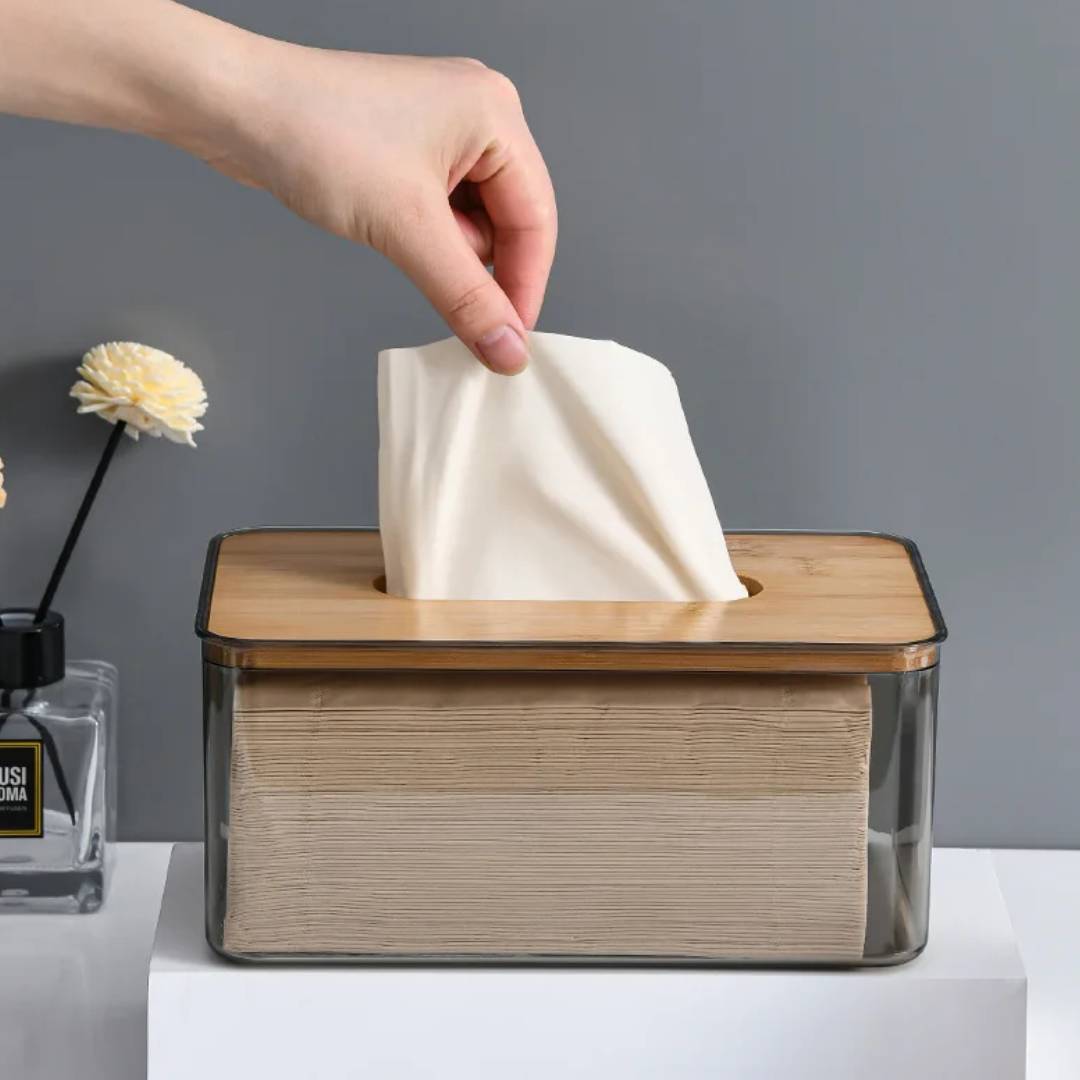 Bambrix Tissue Box Holder – Modern Bamboo Lid Storage Organizer Bathroom Bedroom Living Room Decor