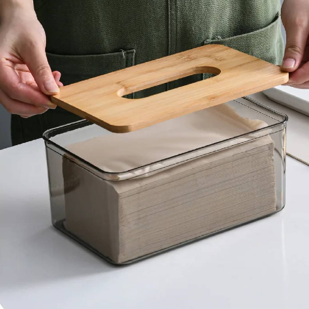 Bambrix Tissue Box Holder – Modern Bamboo Lid Storage Organizer Bathroom Bedroom Living Room Decor
