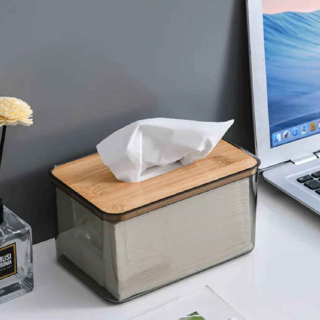 Bambrix Tissue Box Holder – Modern Bamboo Lid Storage Organizer Bathroom Bedroom Living Room Decor