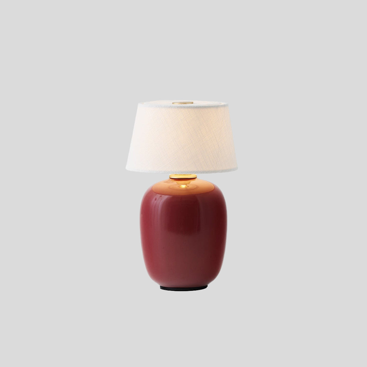 Hearthside Table Lamp – Battery Powered Linen Shade Brass Button Soft Ambient Light