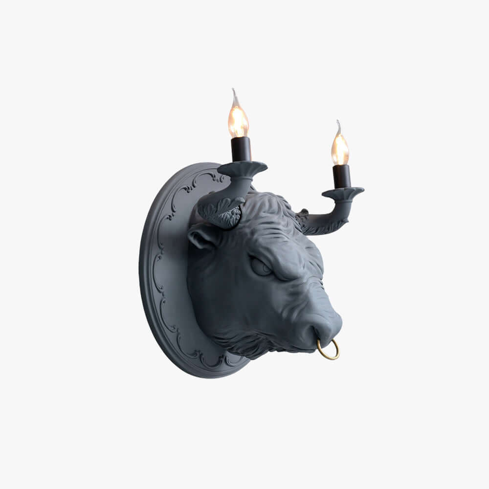 Torvion Bull Wall Sconce – Decorative Candle Holder Lighting Fixture Living Room Bedroom Black Resin