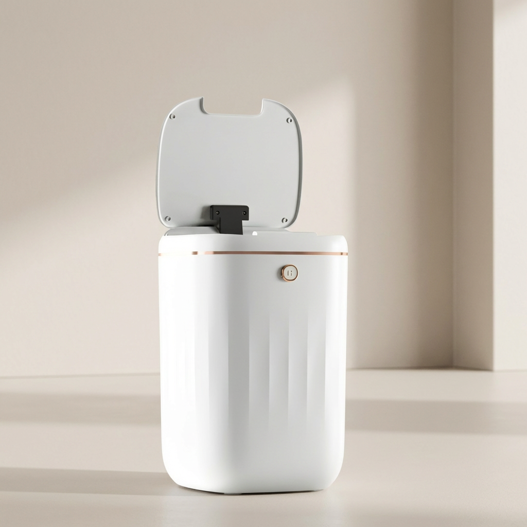 Cirrus Motion Trash Can – 13 Gallon Touchless Automatic Kitchen Waste Bin White Stainless Steel