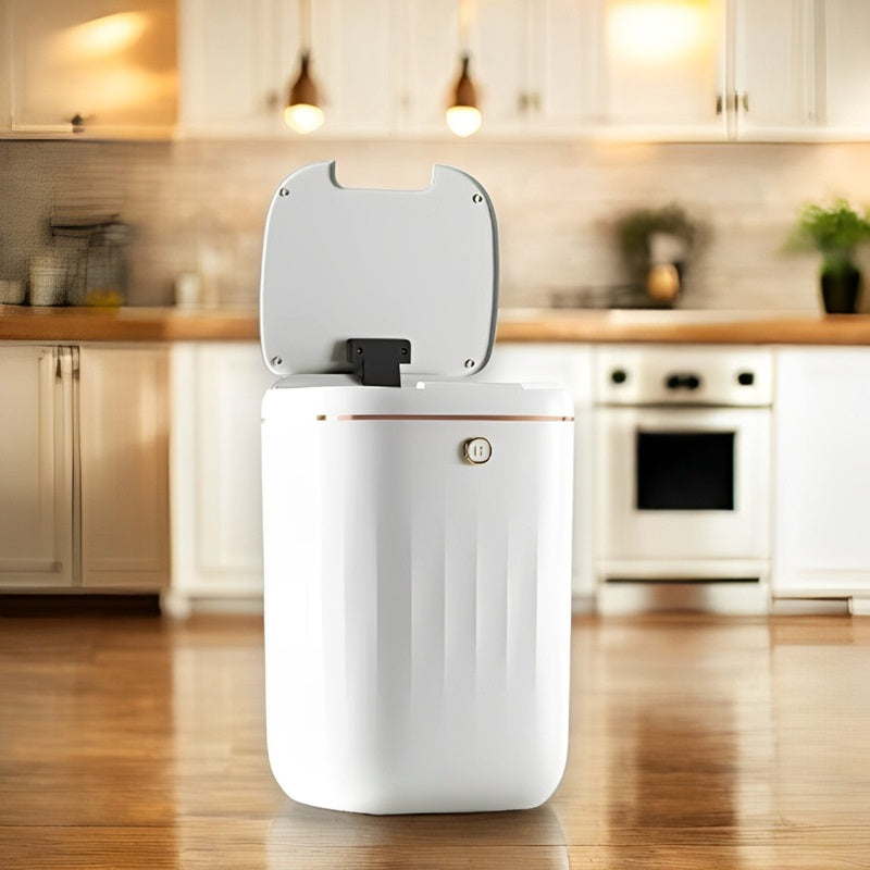 Cirrus Motion Trash Can – 13 Gallon Touchless Automatic Kitchen Waste Bin White Stainless Steel